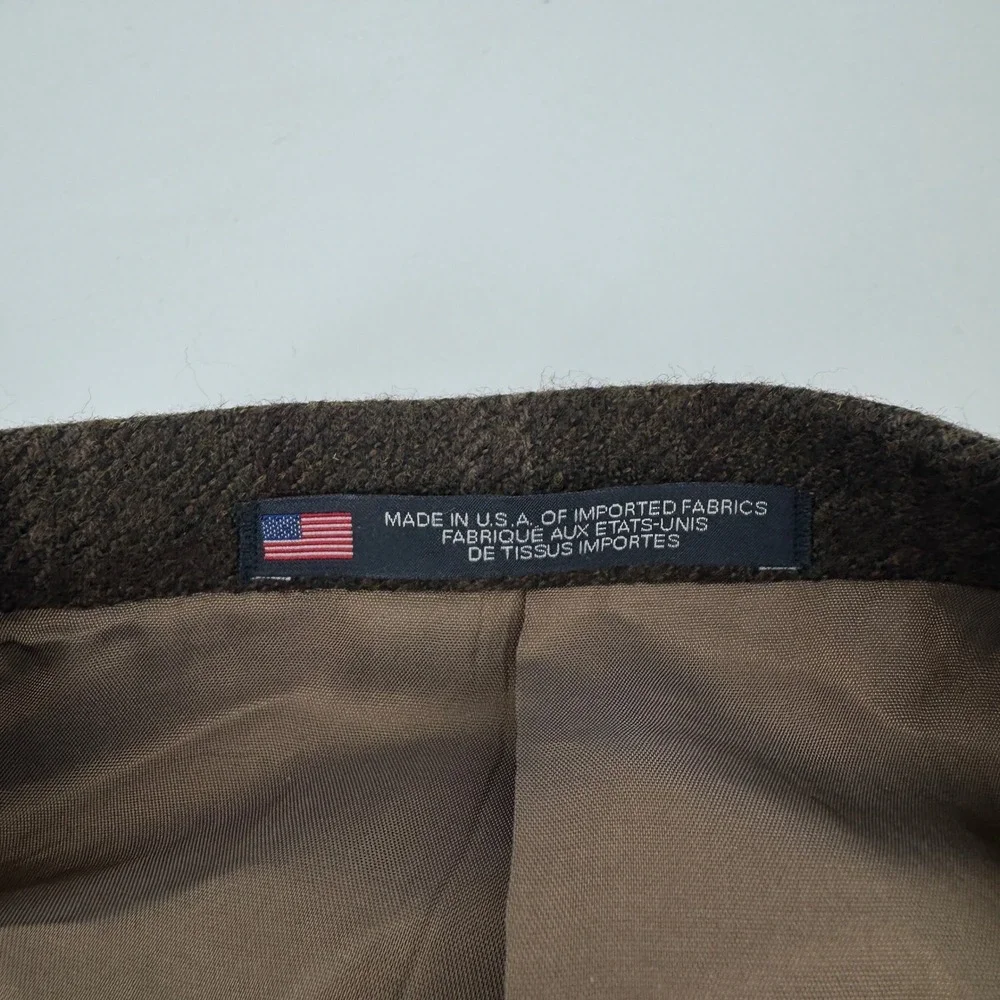 Hart Schaffner Marx Mens 46R Brown Plaid 100% Worsted Wool Blazer Sport Coat USA